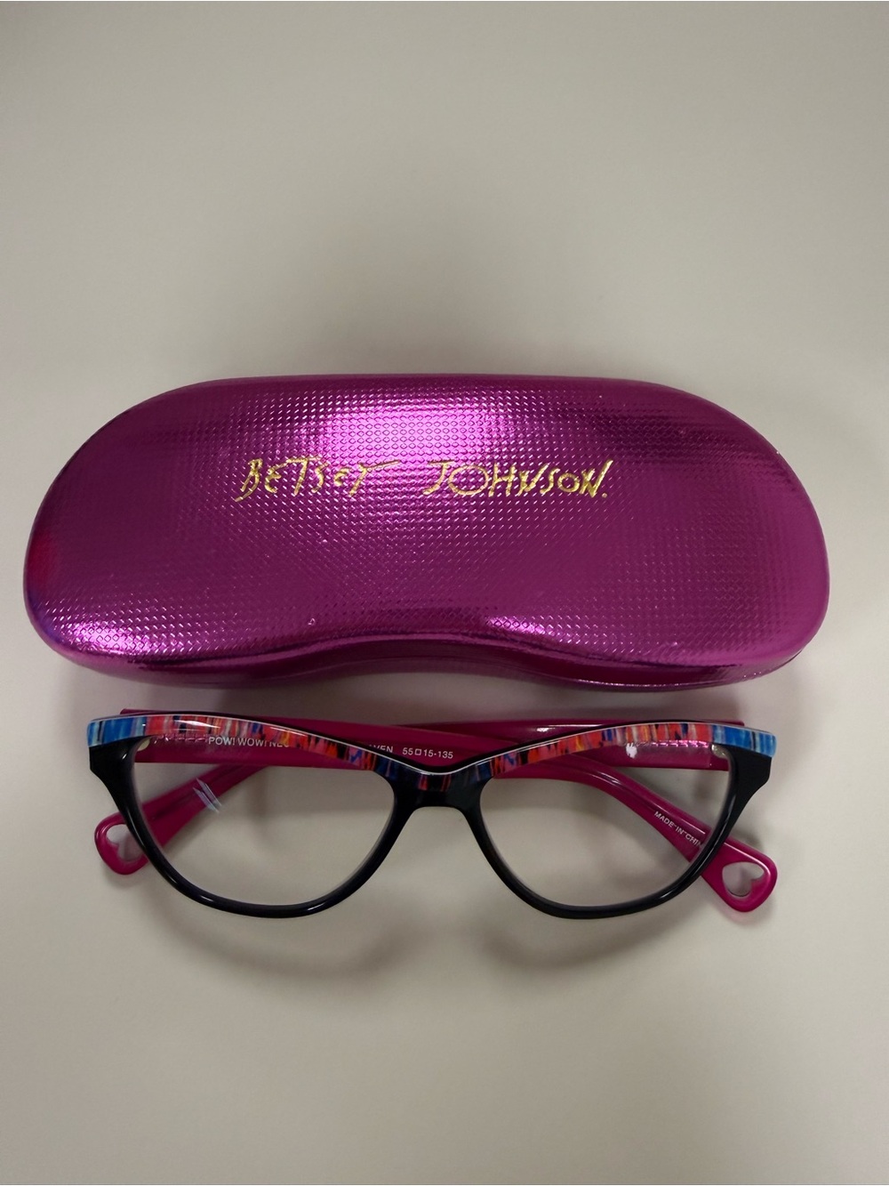 Betsey Johnson Black Cat-Eye Glasses with Pink and Multicolor Accents